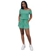Fashionable Changeable Solid Color off-the-Shoulder Short Sleeve Urban Casual Loose Romper